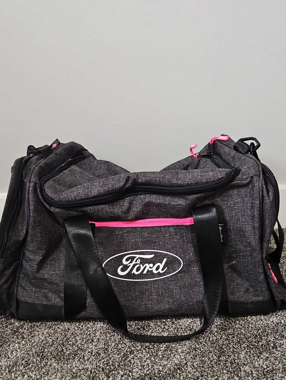 Ford Black/grey Heather Duffel Bag with Pink Accents